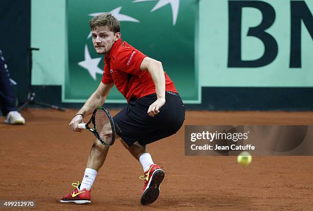 David Goffin of Belgium in action during his match against Andy Murray of Great Britain on day three of the Davis Cup Final 2015 between Belgium and...