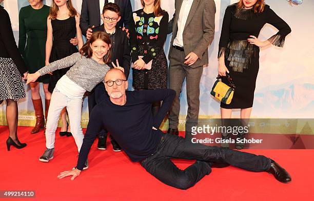 Anuk Steffen, Quirin Agrippi and Peter Lohmeyer during the German premiere of the film 'HEIDI' at Mathaeser Filmpalast on November 29, 2015 in...