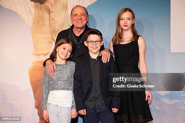 Bruno Ganz, Anuk Steffen, Quirin Agrippi and Isabelle Ottmann during the German premiere of the film 'HEIDI' at Mathaeser Filmpalast on November 29,...