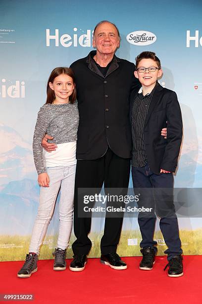 Anuk Steffen, Bruno Ganz and Quirin Agrippi during the German premiere of the film 'HEIDI' at Mathaeser Filmpalast on November 29, 2015 in Munich,...