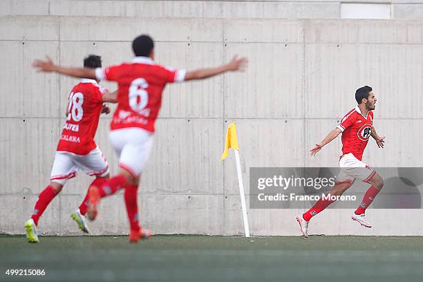 Patricio Vidal of Union La Calera celebrates after scoring the opening goal against Union de Chile during a match between Union La Calera and U de...