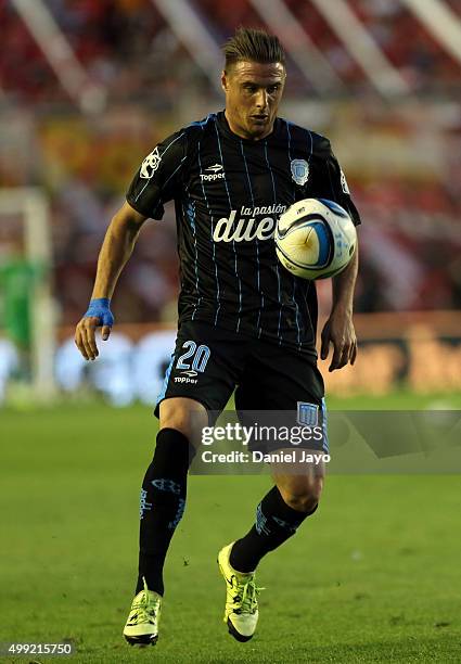 Ivan Pillud of Racing Club drives the ball during a first leg match between Independiente and Racing Club as part of Pre Copa Libertadores Playoff at...