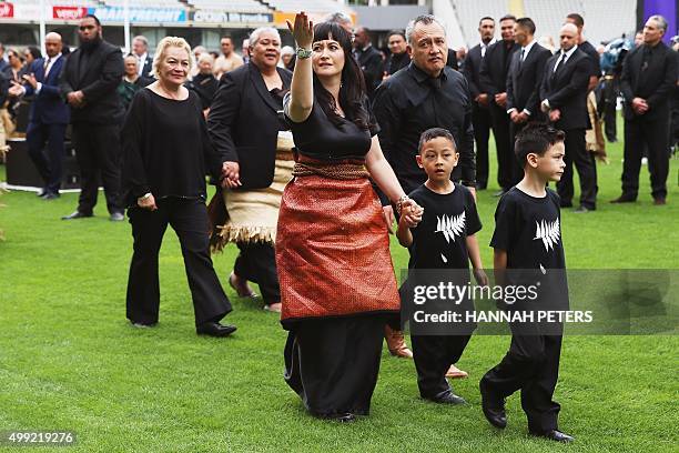 Widow of New Zealand All Blacks rugby legend Jonah Lomu, Nadene Lomu and their two sons Brayley and Dhyreille leave New Zealand's home of rugby, Eden...