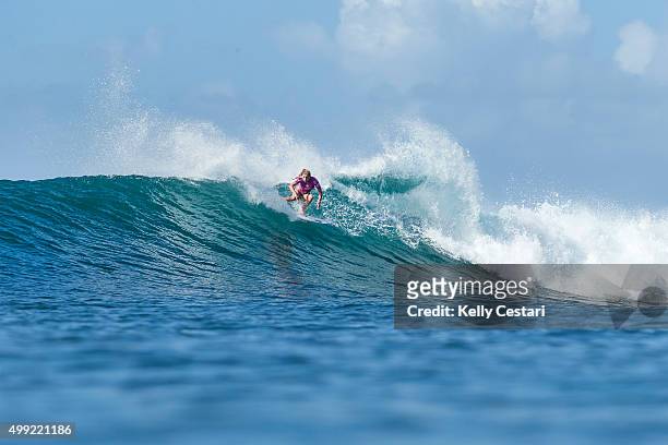 Lakey Peterson of the United States placed second in her Target Maui Pro Round 3 heat on November 29, 2015 in Kapalua, Hawaii.