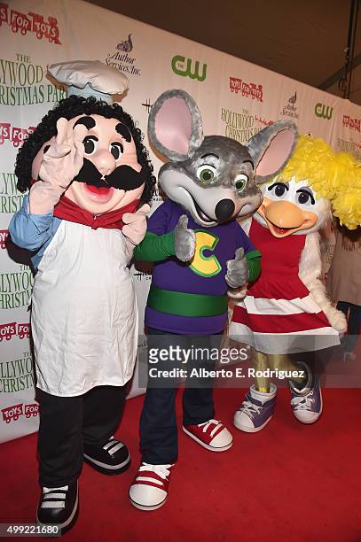 Pasqually The Chef, Chuck E. Cheese and Helen Henny attend 2015 Hollywood Christmas Parade on November 29, 2015 in Hollywood, California.