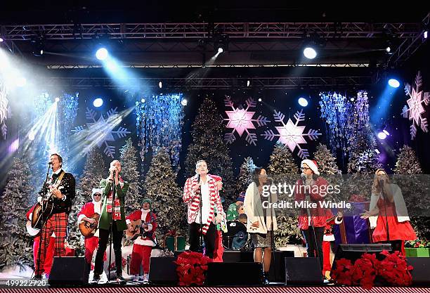 Musicians Kevin Griffin, Tyler Glenn, Mark McGrath, Sierra Deaton and Alex Kinsey of Band Of Merrymakers perform onstage during the 2015 Hollywood...