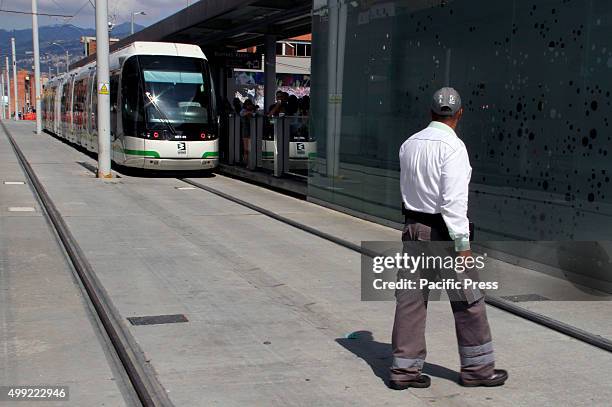 The electric tramline in Medellín during the day of its inauguration. On October 17 of 2015, Medellin inaugurated the first electric tram line. It is...
