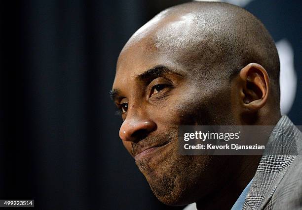 Kobe Bryant of the Los Angeles Lakers speaks during a news conference after he announced his retirement at Staples Center November 29 in Los Angeles,...