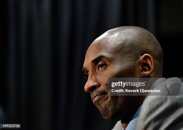 Kobe Bryant of the Los Angeles Lakers speaks during a news conference after he announced his retirement at Staples Center November 29 in Los Angeles,...