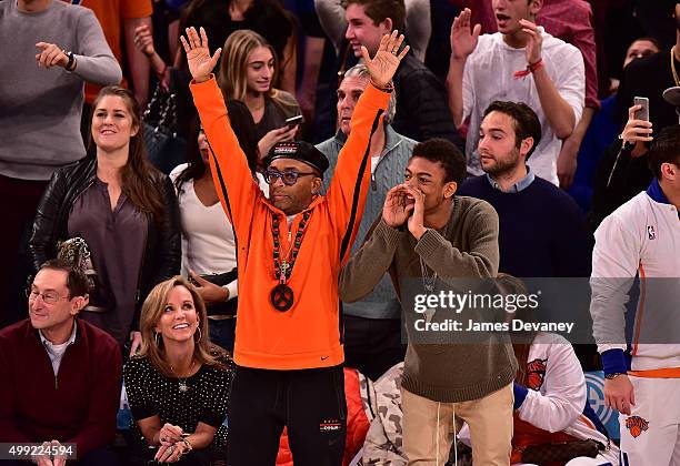 Spike Lee and Jackson Lee attend New York Knicks vs Houston Rockets game at Madison Square Garden on November 29, 2015 in New York City.