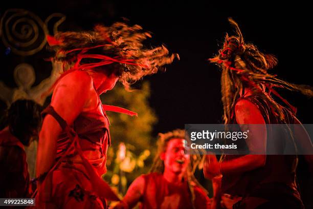red dancers at the samhuinn fire festival, edinburgh - ceremony stock pictures, royalty-free photos & images