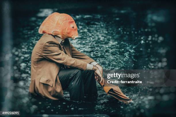 goldfish businessman - sad commuter stockfoto's en -beelden