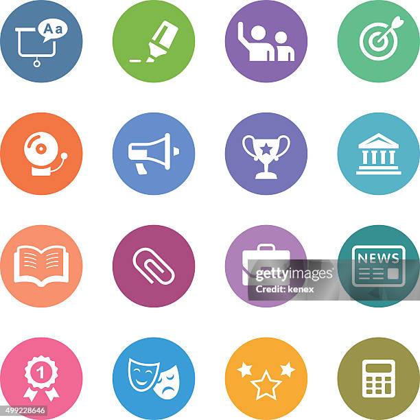 color circle icons set | education - throwing darts stock illustrations