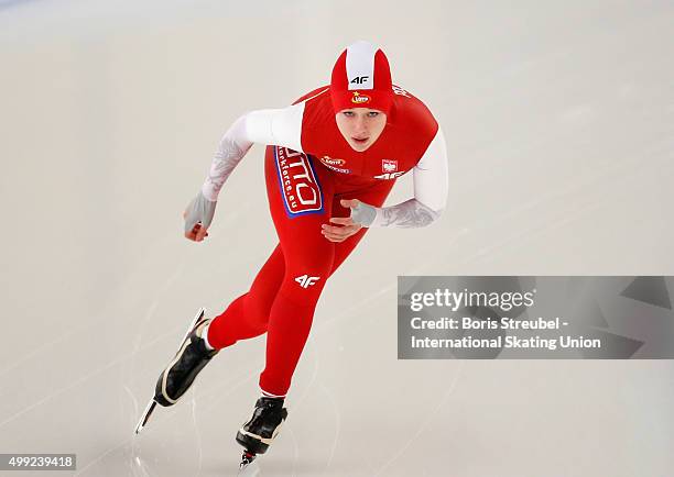 Karolina Gasecka of Poland competes in the women's 1500m race during day two of the ISU Junior World Cup Speed Skating at Sportforum...