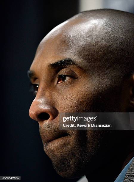 Kobe Bryant of the Los Angeles Lakers speaks during a news conference after he announced his retirement at Staples Center November 29 in Los Angeles,...