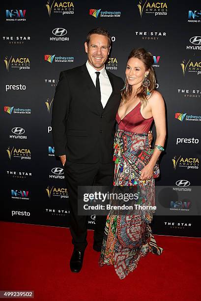 Aaron Jeffery and Zoe Naylor arrive ahead of the 5th AACTA Awards Presented by Presto | Industry Dinner Presented by Blue Post at The Star on...