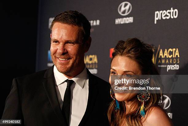 Aaron Jeffery and Zoe Naylor arrive ahead of the 5th AACTA Awards Presented by Presto | Industry Dinner Presented by Blue Post at The Star on...