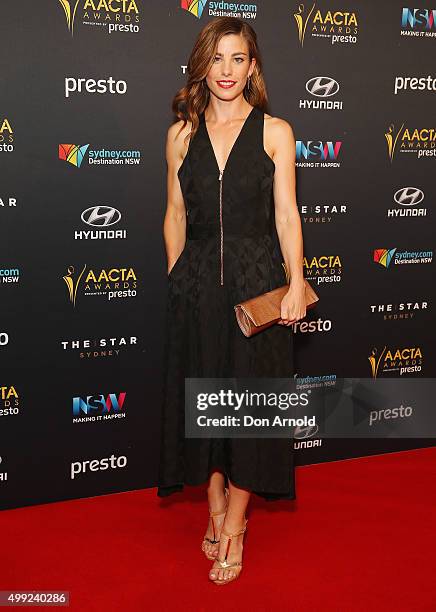 Brooke Satchwell arrives ahead of the 5th AACTA Awards industry dinner at The Star on November 30, 2015 in Sydney, Australia.