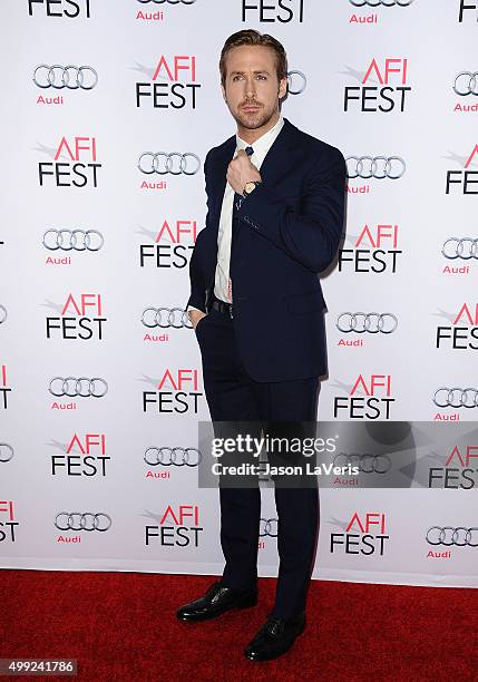 Actor Ryan Gosling attends the premire of "The Big Short" at the 2015 AFI Fest at TCL Chinese 6 Theatres on November 12, 2015 in Hollywood,...