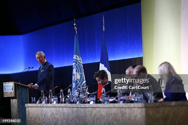 Prince Charles makes a keynote speech at the opening session of the United Nations Climate Summit on November 30, 2015 in Paris, France. Political...