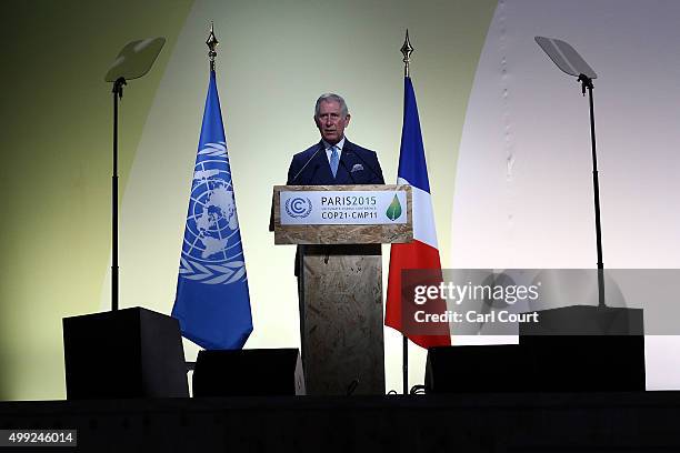 Prince Charles makes a keynote speech at the opening session of the United Nations Climate Summit on November 30, 2015 in Paris, France. Political...