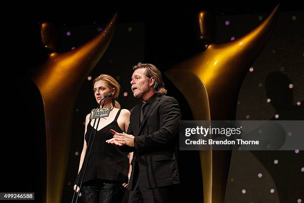 Gracie Otto and Kieran Darcy-Smith during the 5th AACTA Awards Presented by Presto | Industry Dinner Presented by Blue Post at The Star on November...