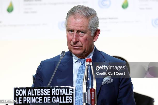Prince Charles waits to make his keynote speech at the opening session of the United Nations Climate Summit on November 30, 2015 in Paris, France....