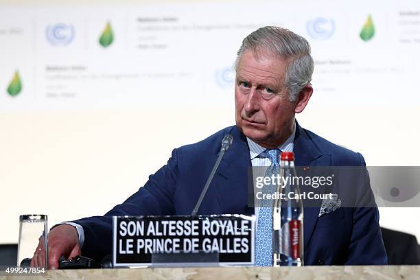Prince Charles waits to make his keynote speech at the opening session of the United Nations Climate Summit on November 30, 2015 in Paris, France....