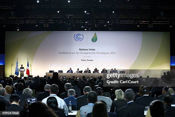 Delegates including Prince Charles listen as Christiana Figueres, the executive secretary of the UN Framework Convention on Climate Change speaks...