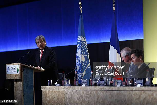 Manuel Pulgar-Vidal, the President of the executive secretary of the UN Framework Convention on Climate Change speaks during the opening session of...