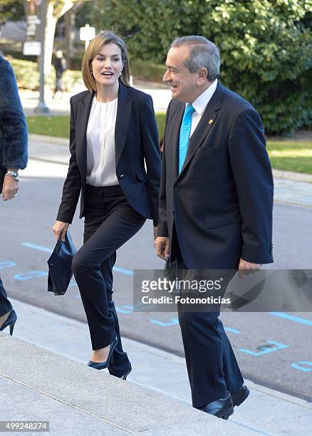 Queen Letizia of Spain arrives to the Nutrigenomics Seminar at the CSIC on November 30, 2015 in Madrid, Spain.
