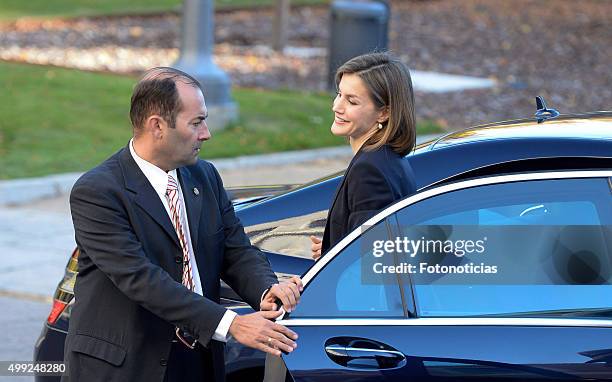 Queen Letizia of Spain arrives to the Nutrigenomics Seminar at the CSIC on November 30, 2015 in Madrid, Spain.