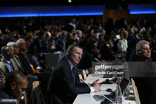 Delegates listen to a speech during the opening session of the United Nations Climate Summit on November 30, 2015 in Paris, France. Political leaders...