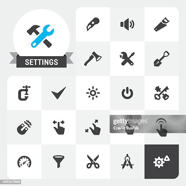settings and tools base vector icons and label - finger scrolling stock illustrations