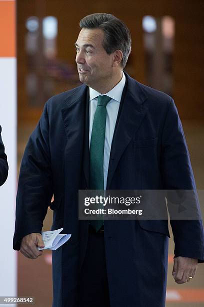 Antonio Horta-Osorio, chief executive officer of Lloyds Banking Group Plc, leaves the MSB Summit 2015 in the City of London, U.K., on Monday, Nov....