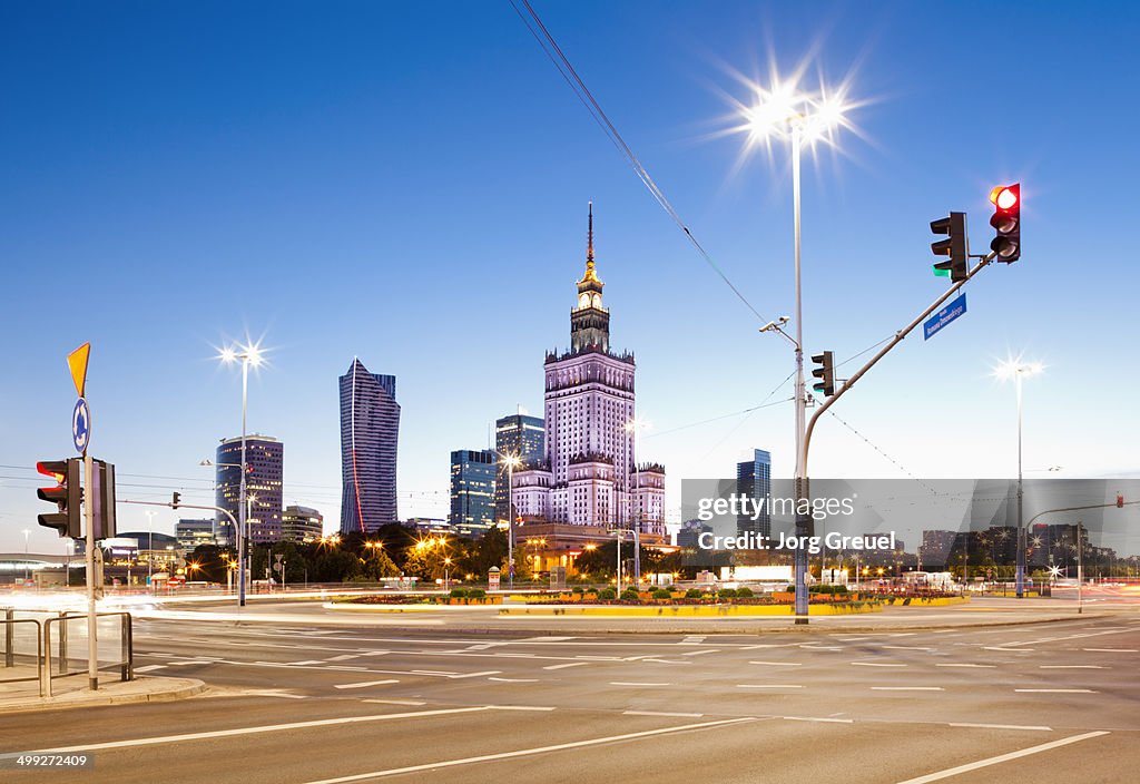 Warsaw skyline at dusk