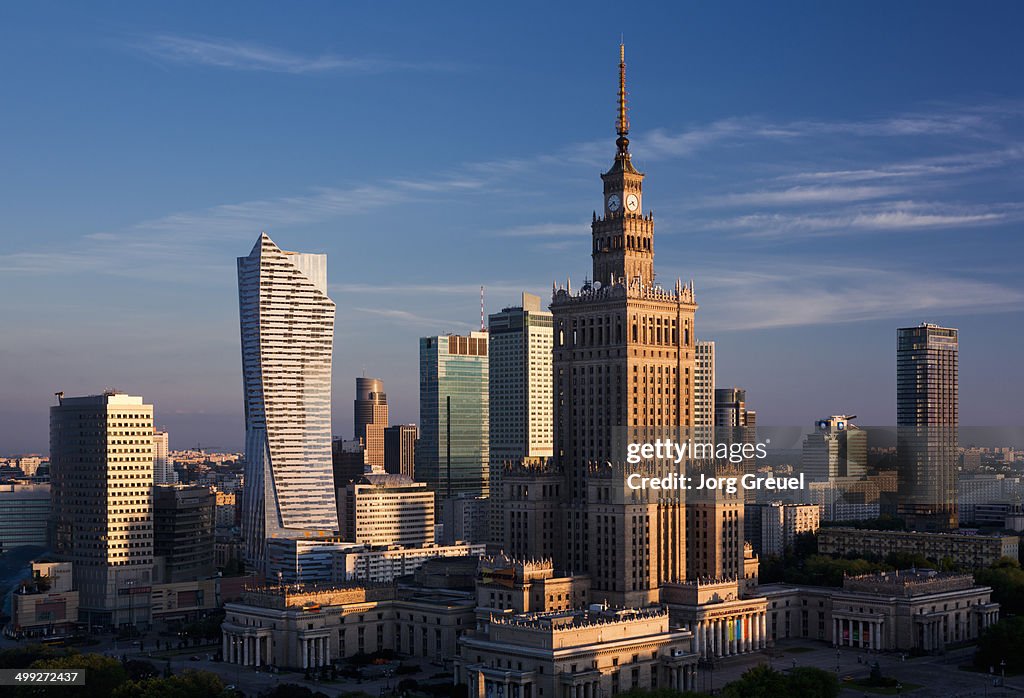 Warsaw skyline at sunrise