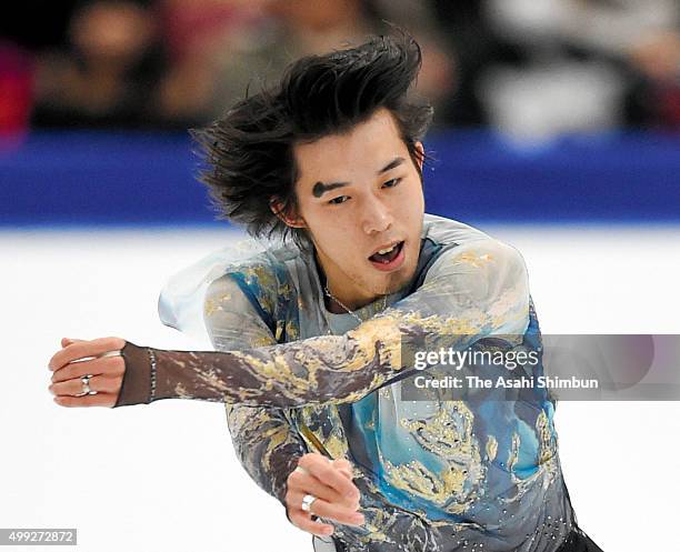 Takahito Mura of Japan competes in the Men's Singles Free Skating during day two of the NHK Trophy ISU Grand Prix of Figure Skating 2015 at the Big...