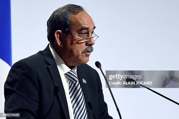 Micronesia's President Peter Christian delivers a speech during the opening day of the World Climate Change Conference 2015 , on November 30, 2015 at...