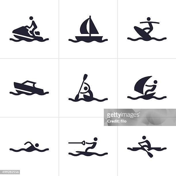 stockillustraties, clipart, cartoons en iconen met water sports icons and symbols - motorboot varen