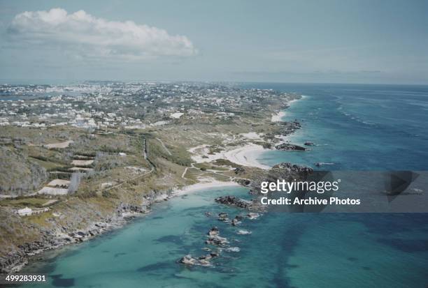 Beaches in Southampton Parish, Bermuda, including the famous Horseshoe Bay, circa 1960.