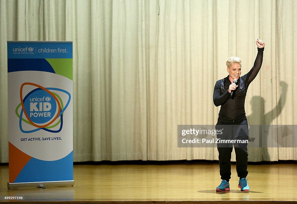 Pink Celebrates Launch Of Unicef Kid Power With NYC School Children