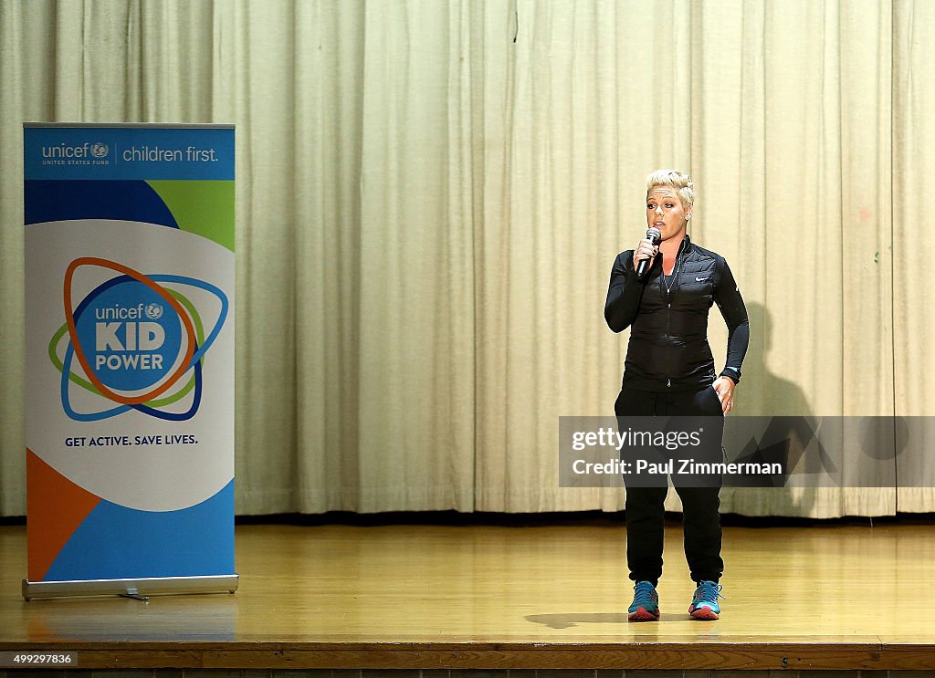 Pink Celebrates Launch Of Unicef Kid Power With NYC School Children