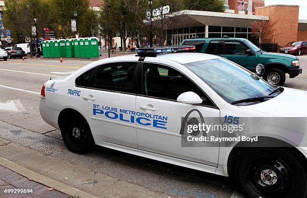St. Louis police vehicle sits outside the Edward Jones Dome in St. Louis, Missouri on November 15, 2015.