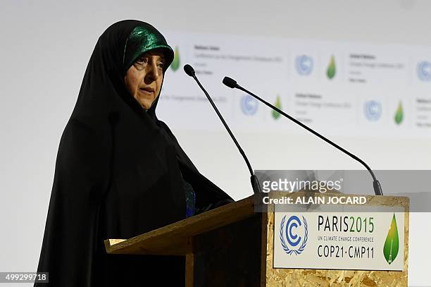 Iran's Vice President Masoumeh Ebtekar delivers a speech during the opening day of the World Climate Change Conference 2015 , on November 30, 2015 at...