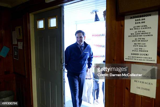 Republican Presidential candidate Marco Rubio enters a town hall at the VFW November 30, 2015 in Laconia, New Hampshire. Rubio has slowly been rising...