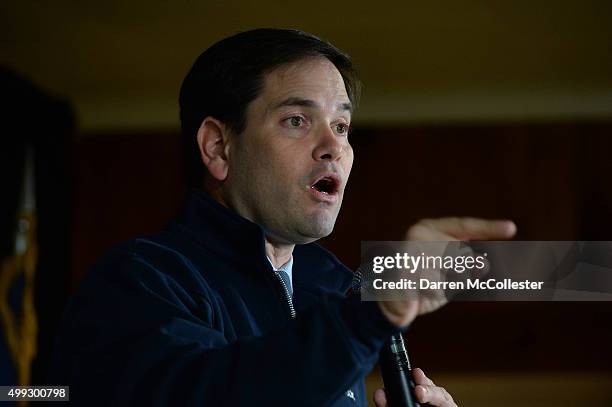 Republican Presidential candidate Marco Rubio speaks during a town hall at the VFW November 30, 2015 in Laconia, New Hampshire. Rubio has slowly been...