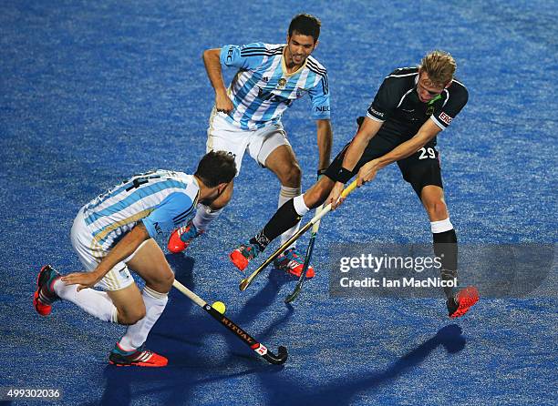 Manuel Brunet of Argentina vies with Niklas Wellen of Germany during the match between Argentina and Germany on day four of The Hero Hockey League...