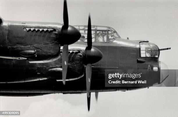 Salute to past: A restored Avro Lancaster bomber takes a run over Hamilton yesterday in preparation for the Hamilton international Air Show; June...