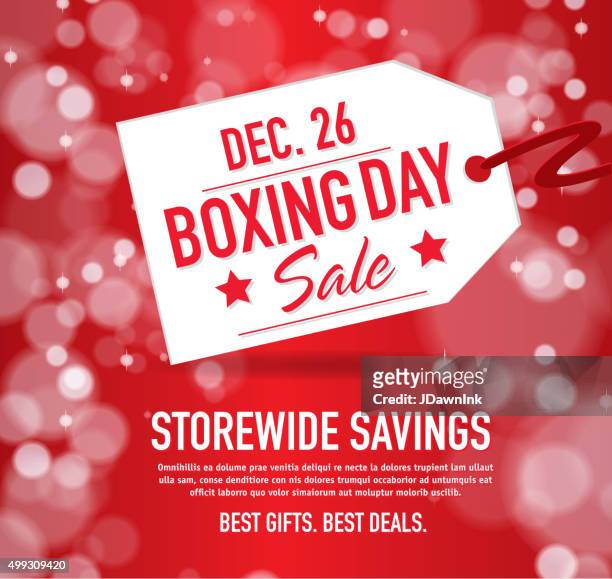 ilustraciones, imágenes clip art, dibujos animados e iconos de stock de boxing day venta rojo y etiquetas de anuncio con texto de la muestra - día de las cajas